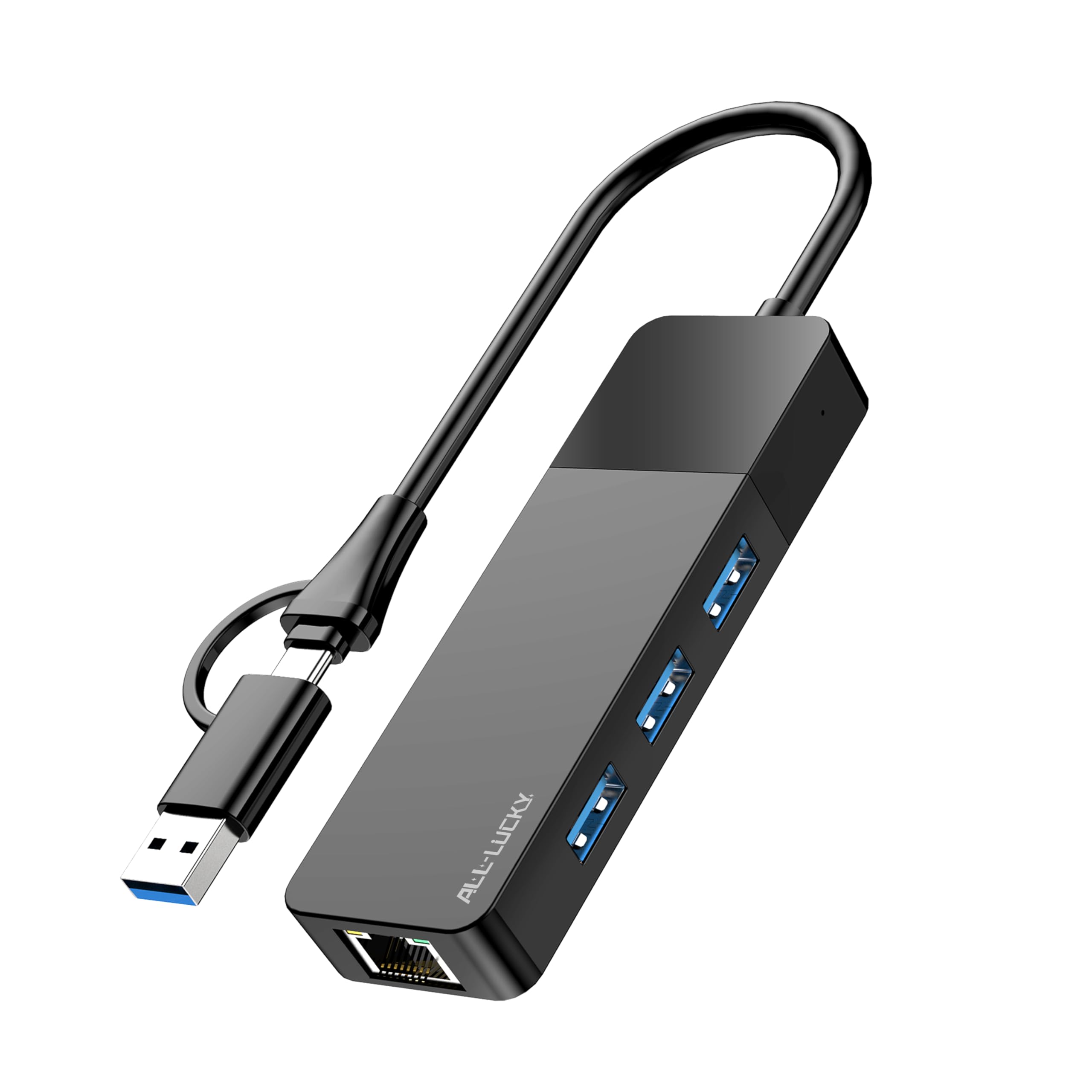 ALL-LUCKY USB to Ethernet Adapter, 4 in 1 USB C to Ethernet Adapter Hub with 3 x USB 3.0 Port/Gigabit Internet Port, High-Speed Network Hub Compatible for iMac,MacBook Pro