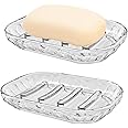 AMUONTY 2 Pack Soap Dish Holder for Bar Soap, Bathroom Soap Dishes Bar Soap Holder Tray, Soap Dishes for Shower Bathroom, Kitchen Sink Soap Dish, Clear