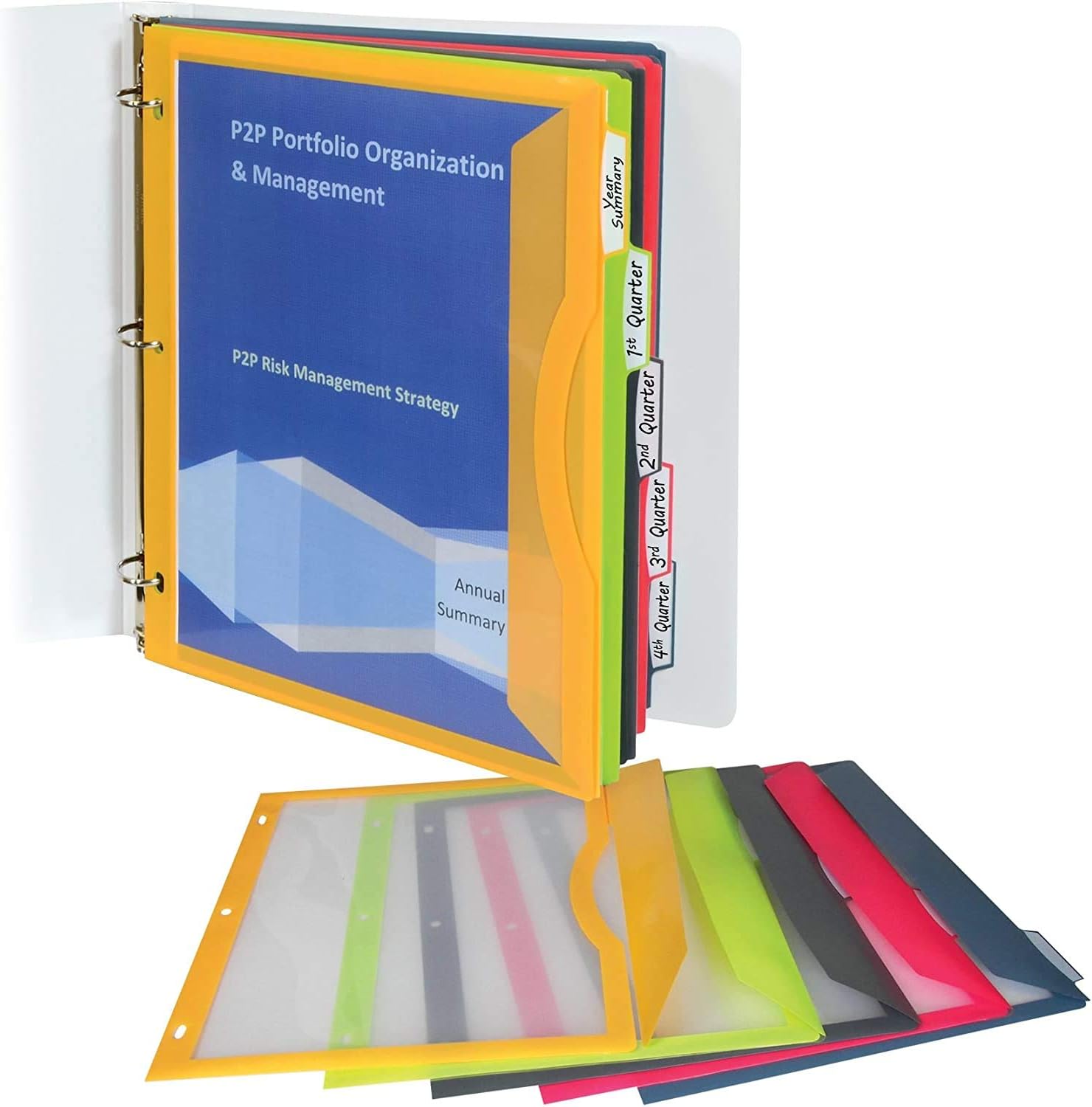 C-Line 5-Tab Binder Pockets with Write-On Index Tabs, Assorted Colors, 8.5 x 11 Inches, 5 Pockets per Set (06650) : Office Products