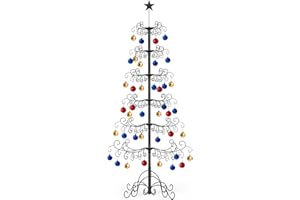 DoCred 7 Ft Metal Ornament Display Stand Wrought Iron Christmas Tree Ornament Holder Hanger Wire Hanging for Halloween Glass Balls Decorations Gift - Black
