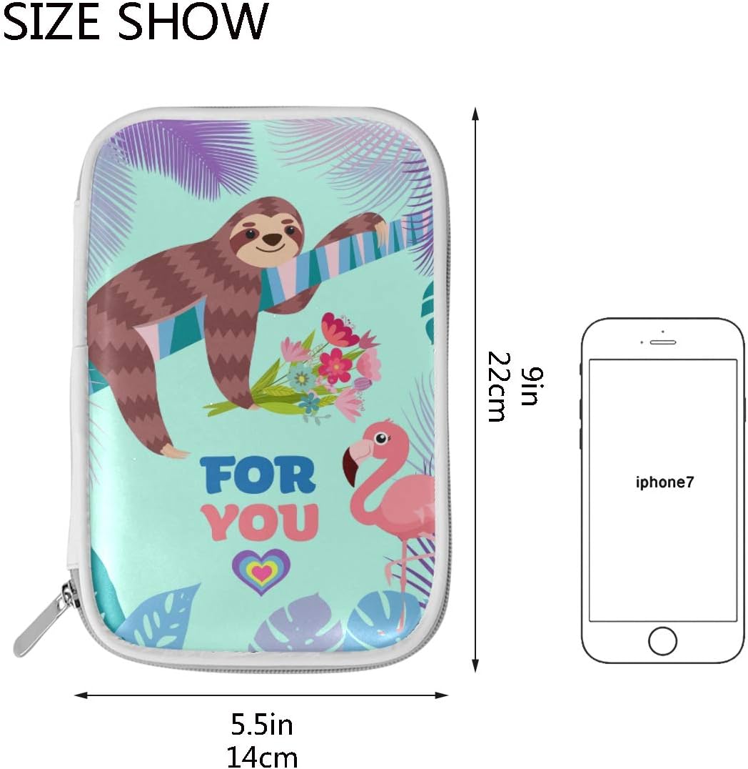 ISAOA Large Capacity Multifunction Pencil Case for School,Flamingo and Sloth with Bouquet Sturdy Stationery Pencil Pouch Cosmetic Bag Case for Pen Makeup Brush Notebook - Image 4