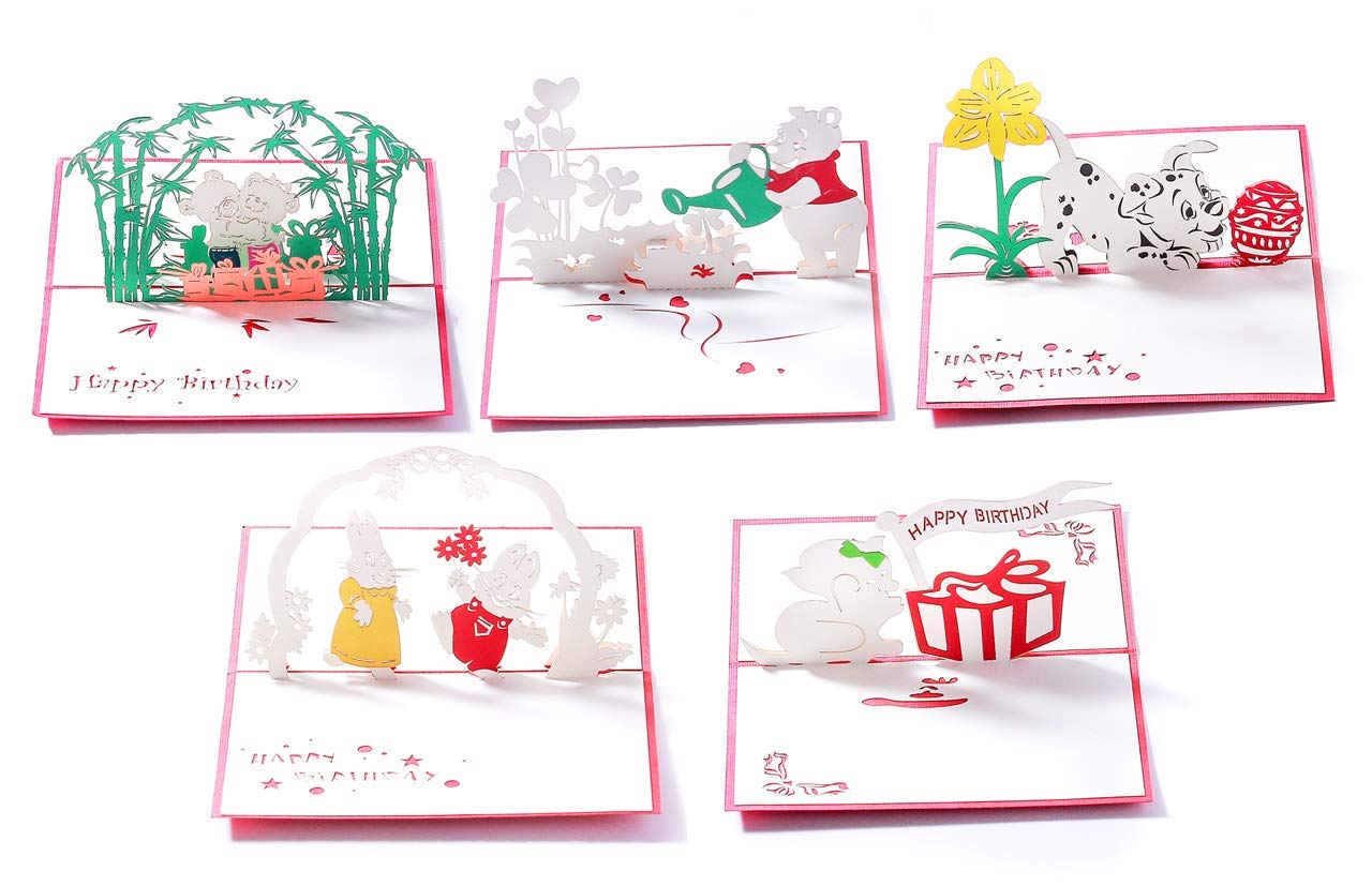 3D Birthday Pop-Up Cards- Cat, Dog, Bear, Rabbit. Cute for Girls & Boys (5 Pack) — image 1