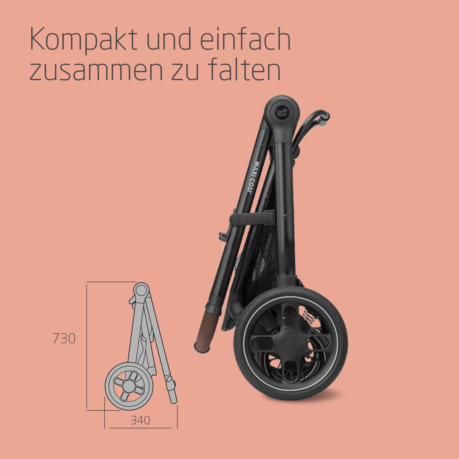 Maxi-Cosi Zelia S Trio Kinderwagen 3 in 1 Komplettset, 0-4 Jahre, bis 22 kg, Zusammenklappbar, Kompakt, Verstellbarer Baby Kinderwagen, mit CabrioFix S i-Size Babyschale, Zubehör, Wickeltasche, Grau 8