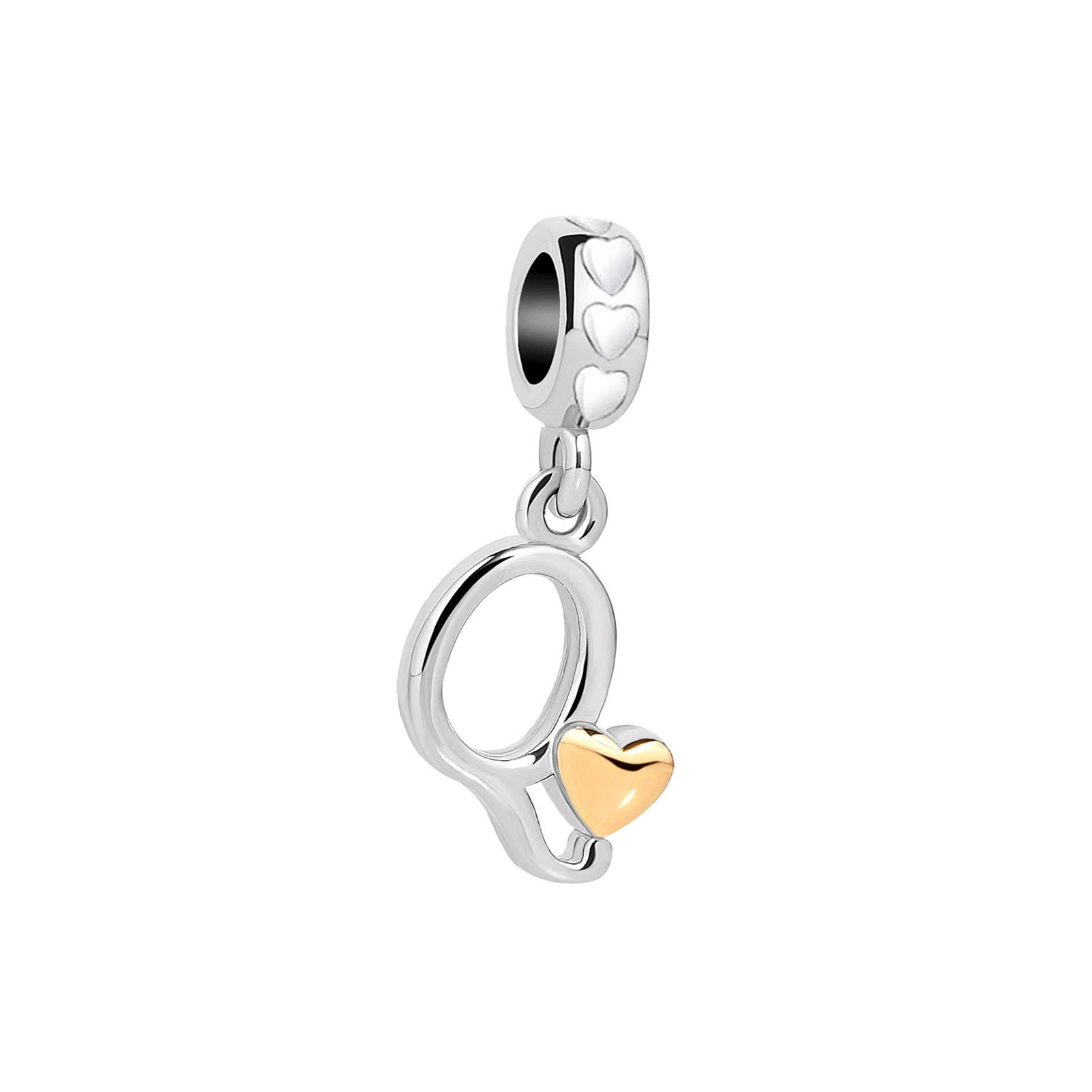 Q Letter Initial Name Alphabet Love Heart Pendant Charm fits Pandora Charms Bracelets Birthday Jewellery Gift for Family Christmas Mum Granddaughter