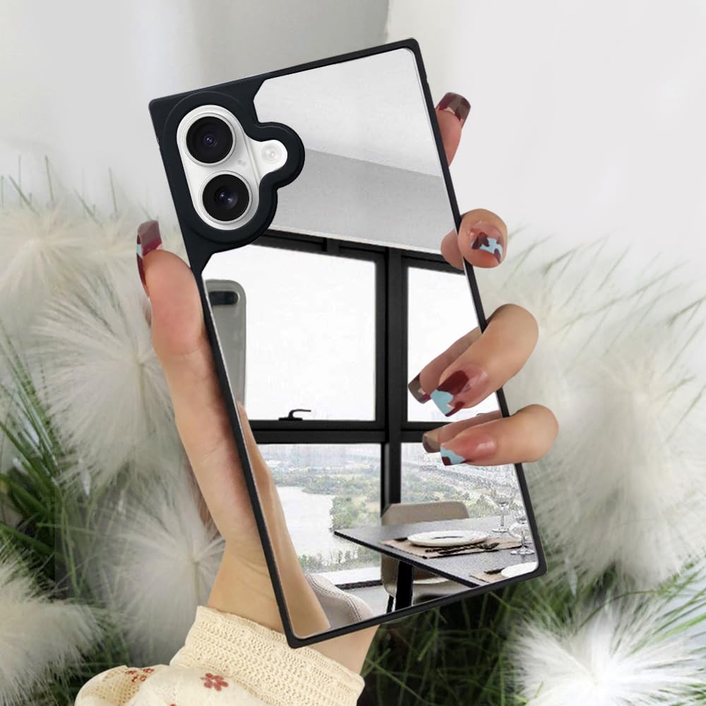 VAOXTY Compatible with iPhone 16 Case Rectangle Mirror Case Cute for Women Girls Makeup Glass Mirror Back Design Fashion Luxury Slim Thin Protective Cover Phone Case