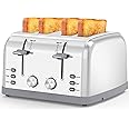Lainsten Retro Stainless Steel 4 Slice Toaster T-527 with 7 Shade Settings, Perfect for Waffles, Bagels and More