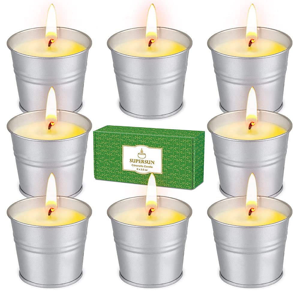 SUPERSUN 8 Citronella Candles Outdoor: 80-120 Hours Garden Citronella Candles Set, Soy Wax Scented Candles for Outdoor, Indoor, Camping, Outside, Garden