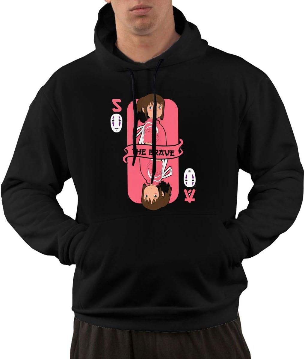 Starcl Men Brave Card Spirited Away Cool Hoodie Sweatshirt Kangaroo Black
