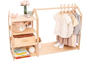Personalized Montessori Clothes Rack for Kids – Small Dress Up Wardrobe, Hanging Clothes Organizer, Nursery Clothing Storage,