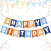 Happy Birthday Banner Blue Orange Theme Cartoon Party Banner for Girls Boys Birthday Party Supplies Decoration Hanging Wall Backdrops Banners for Baby Shower Background Decoration