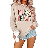 MODNTOGA Women's Merry and Bright Crewneck Sweatshirt Long Sleeve Merry Christmas Sweatshirt Retro Fall Winter Pullover Tops