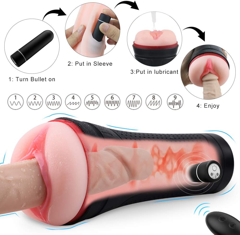 Handsfree 9 Frequency Electric Piston Cup Sucking/Rotating Massage Cup Sexy Underwear Toy Póckêt Püssy Stroker for Men, USB Charging 3D Realistic Vágí-nà Powerful Sucking and Vibration Toy Tshirt