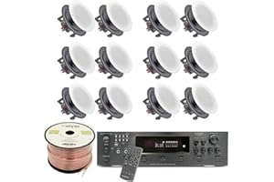 Vaiyer Home Theater System Kit, 6-Channel 6000 Watts Bluetooth Amplifier with 5.25" 12 Qty of 175 W Each in-Wall in-Ceiling Frameless Speakers & 16 Gauge 500 ft Speaker Wire Surround Sound System