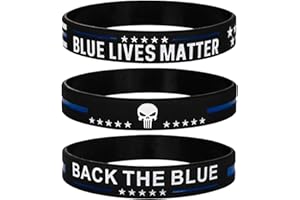 Sainstone Police Blue Lives Matter Thin Blue Line American Flag Bracelets with Skull - Back The Blue Silicone Rubber Wristband Band Set- Support Law Enforcement Gifts for Police Cops
