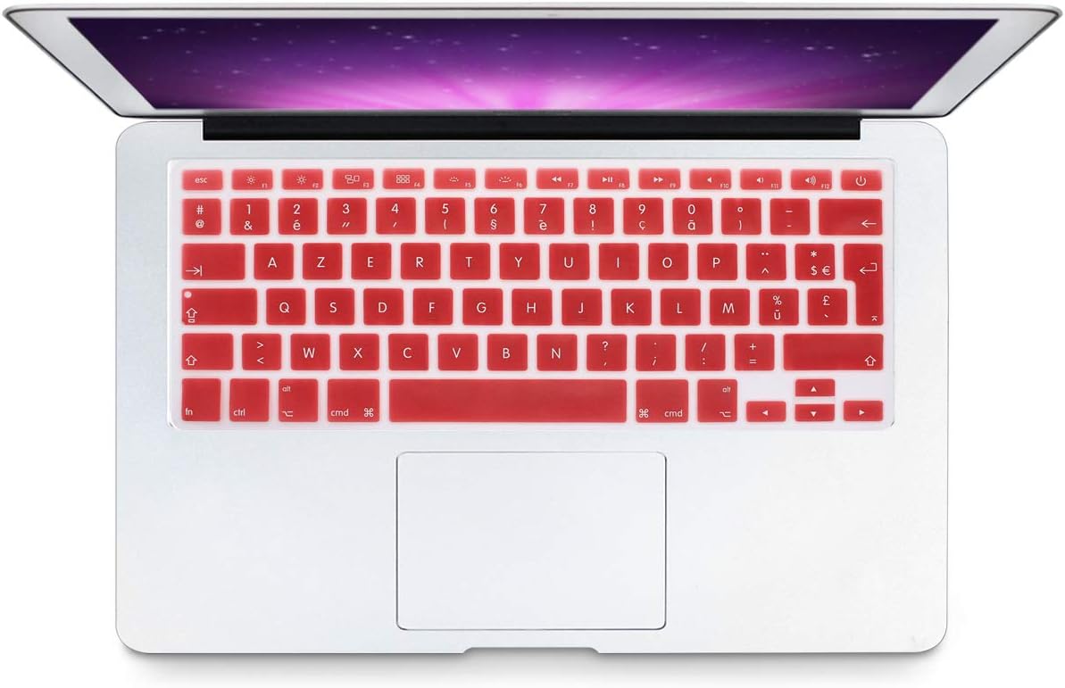 MMDW EU/UK French AZERTY Language Keyboard Cover for Macbook Pro 13 Inch,15 Inch(with or without Retina Display,2015 or Older Version) Old Air 13 Inch European/ISO Keyboard Silicone Skin-Wine Red - Image 3