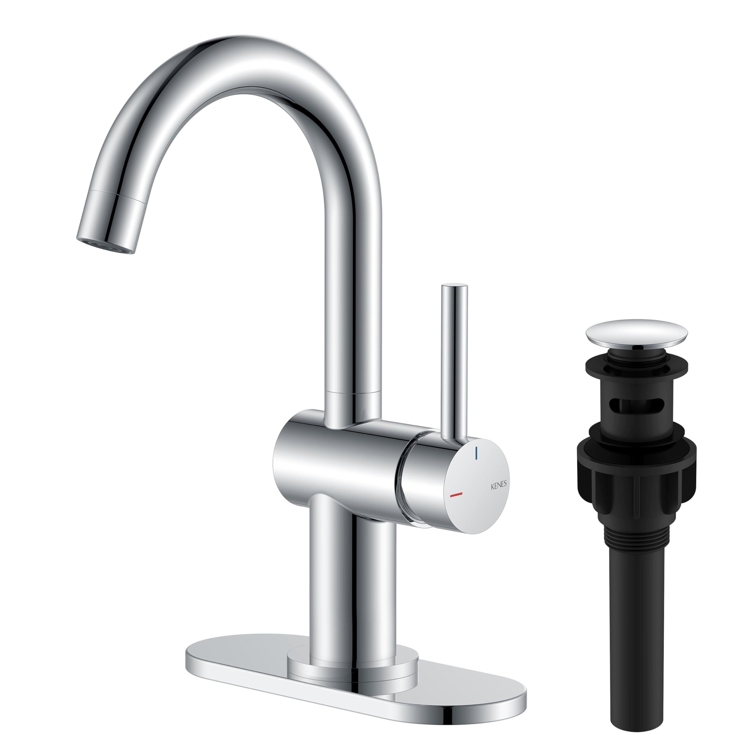 Photo 1 of KENES Polished Chrome Bathroom Faucets Single Handle Modern Prep Wet Bar Sink Faucets Bathroom Sink Faucet with Drain Assembly & Deck Plate, Farmhouse RV Camper Outdoor Utility Faucet, KE-9005B-5