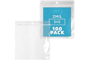 GPI POLY GPI - 5" x 5" - Bulk Pack 100, 2 Mil Thick, Clear Plastic Reclosable Zip Bags, Hang Hole for Display, Durable Poly Baggies with Resealable Zip Top Lock for Storage, Packaging & Shipping