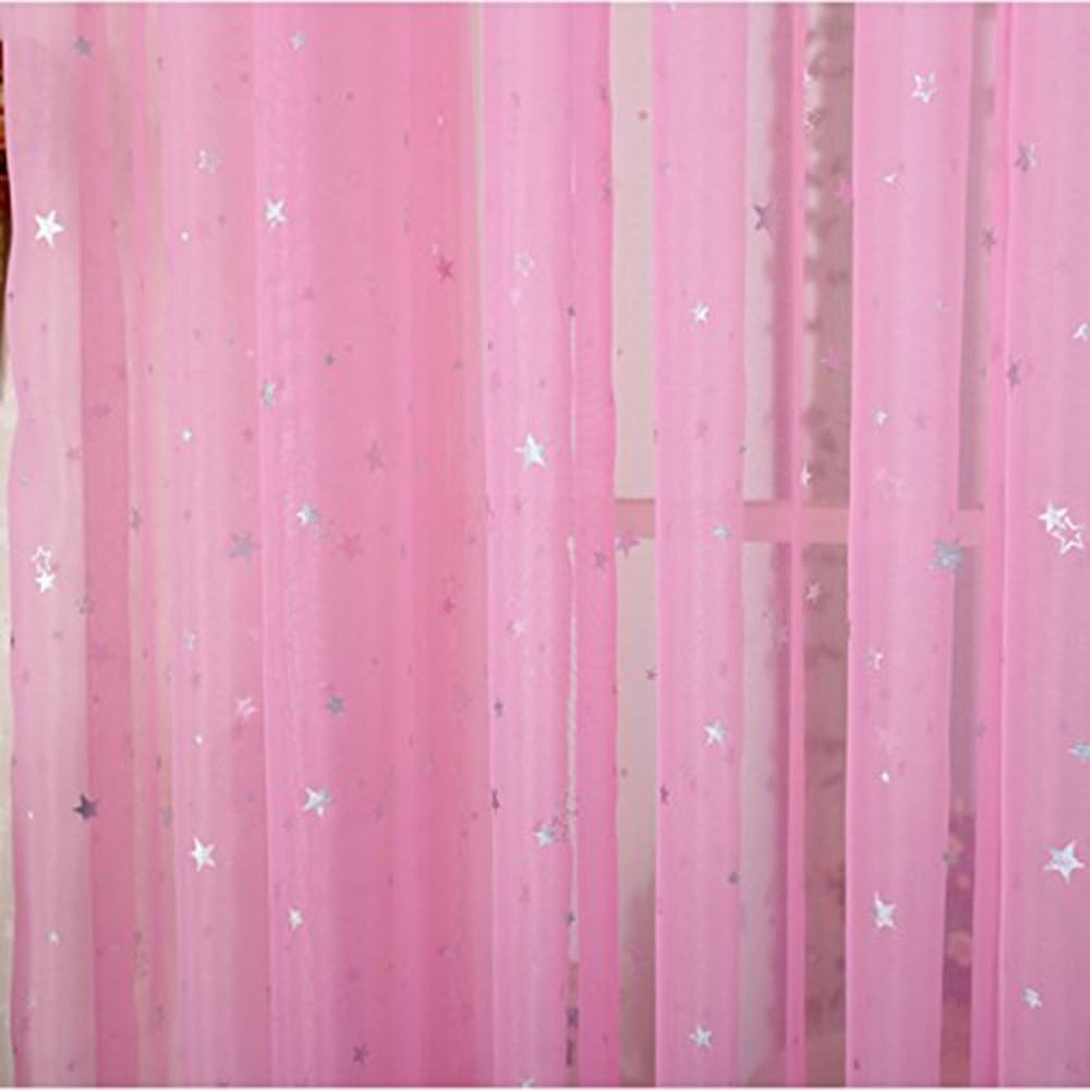 pureaqu Kids Room Window Curtain Sheer Decoration Rod Pocket Process Silver Star Voile Curtain/Drapes (1 Panel W52xH63)