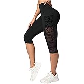 Verdusa Women's Sheer Mesh Sports Leggings High Waisted Tummy Control Skinny Capri Pants