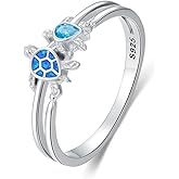 WINNICACA Sea Turtle Ring Blue Opal 925 Silver Rings for Women Sterling Silver Ocean Rings Jewelry Gift for Mother Christmas