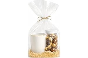 Cellophane Bags with Flat Bottom | 50 PCS Clear Cellophane Gift Bag | 10x14x4 Inches Treat Bag Cookie Bags for Party Favors w