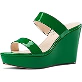 Aachcol Womens Slip-on Platform Wedge Sandals Open Toe High Heel Two Strap Wedge Mules Slides Prom Summer Dress Shoes 3.9 Inches Heels