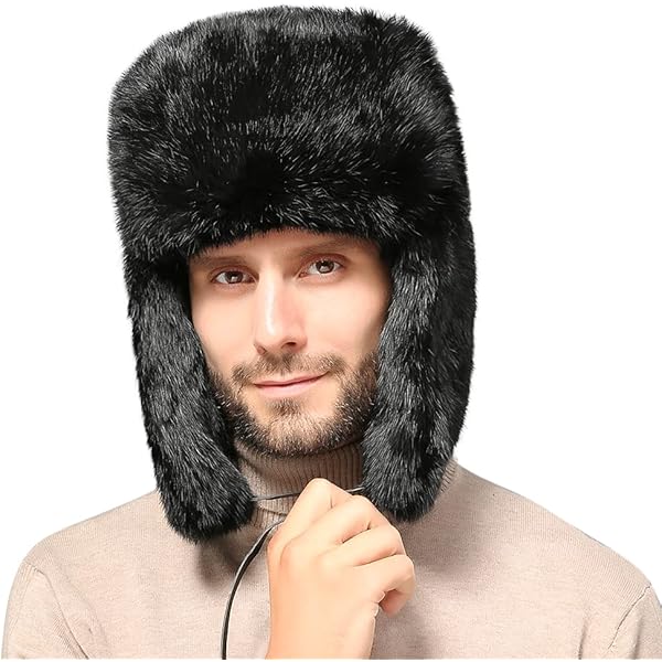 HEYANN Russian Hat, Ushanka Trapper Hats Real Rabbit Fur Fuzzy,Hunting