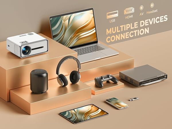 GENERIC MINI PROJECTOR WITH WIFI AND BLUETOOTH, HOME MOVIE PROJECTOR, PORTABLE OUTDOOR PROJECTOR COMPATIBLE WITH DISPLAY + ZOOM, WHITE