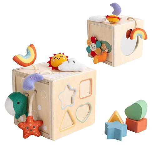 Twefex Pull String Activity Toy, Montessori Toys for Babies 6-12 Months, Wooden Activity Cube Baby Sensory Toys for 1 Year Old Boy Girl, Early Learning Baby Infant Toy 6 to 12 Months