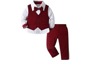 Boarnseorl Baby Boys Pants Sets,Infant Shirt+Pants+Bow Tie+Vest+Suspenders+Boutonniere,Toddler Little Kids Outfits