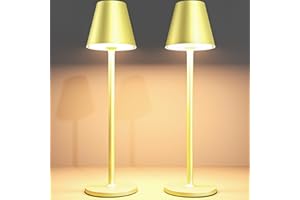 Timjorman 2Pack LED CordlessTable Lamp,4000mAh Rechargeable Battery Desk lamp,3 Level Brightness Night Light, Simple Design, for Couple Dinner/Coffee Table/Restaurant/Bedroom(Champagne Gold 2Pack)