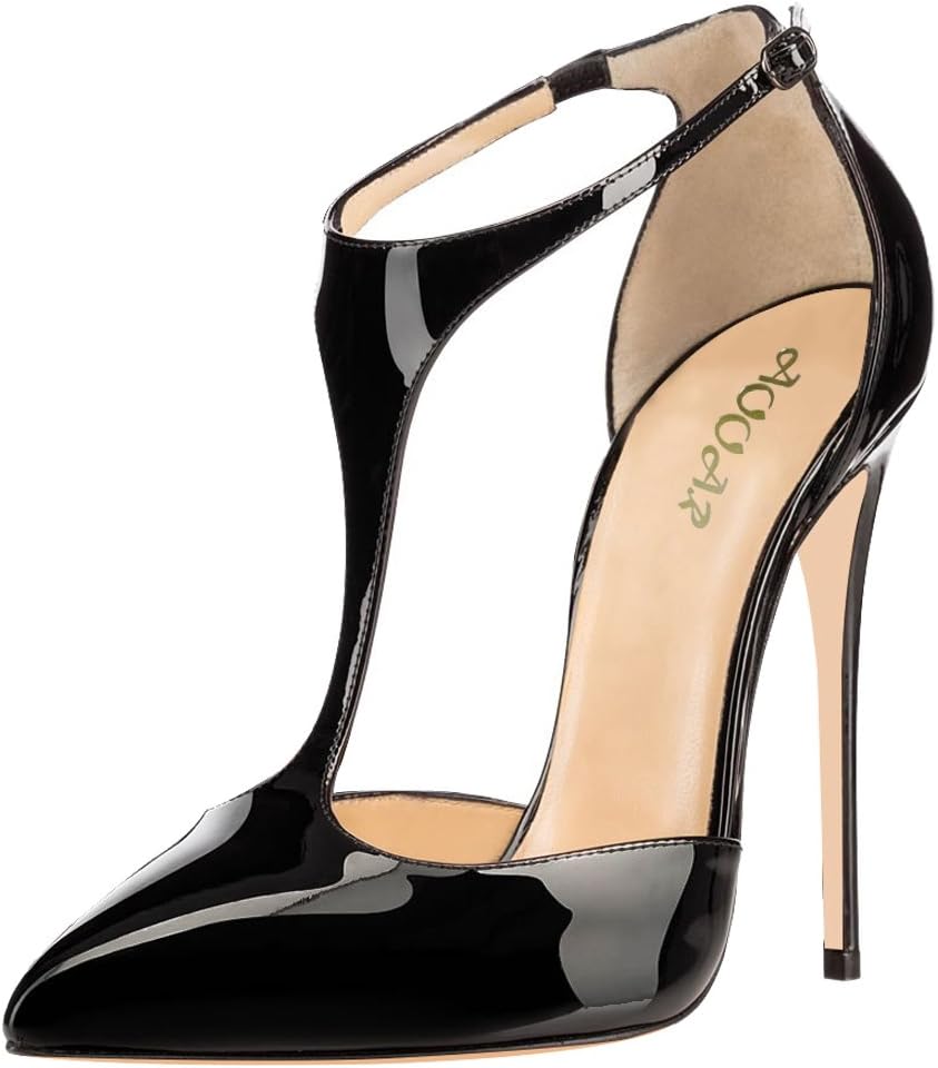 AOOAR Women's Ankle T-Strap High Heel Party Pumps Shoes