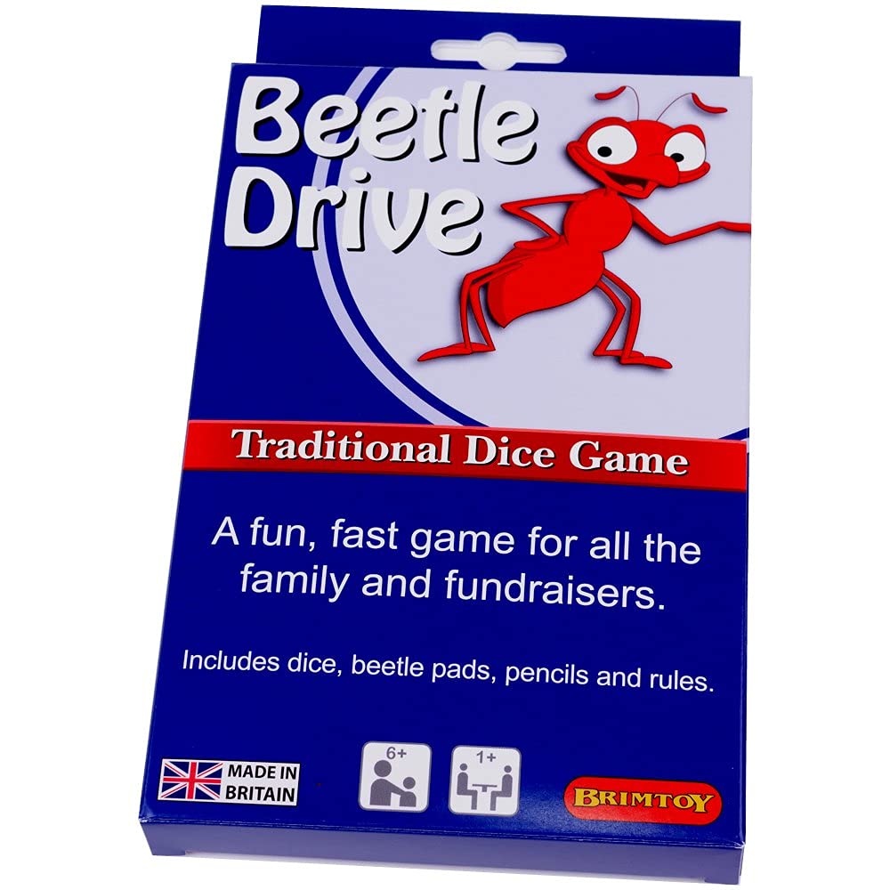 Brimtoy Beetle Drive Traditional Dice Game for all the family, throw the dice to draw different body parts of the beetle- supplied with 2 pads, dice and instructions, tabletop or travel game