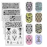 NICOLE DIARY 5Pcs Nail Stamping Template Lines Flower Themed Halloween Plate Kits Square Nail Stamp Template Image Models NDP101-105