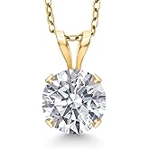 Gem Stone King 14K Yellow Gold Lab Grown Diamond Pendant Necklace for Women | 0.74 Cttw | Gemstone April Birthstone | Round 6MM | DEF Color | VVS-VS Clarity | With 18 Inch Silver Chain