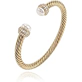 Fettero Gold Cuff Bangle Bracelets for Women - 14K Plated Adjustable Open Cuff Gold Bangles Charm Elegant Twisted Cable Bangle Friendship Bracelets Lightweight Bracelet for Dainty Jewelry