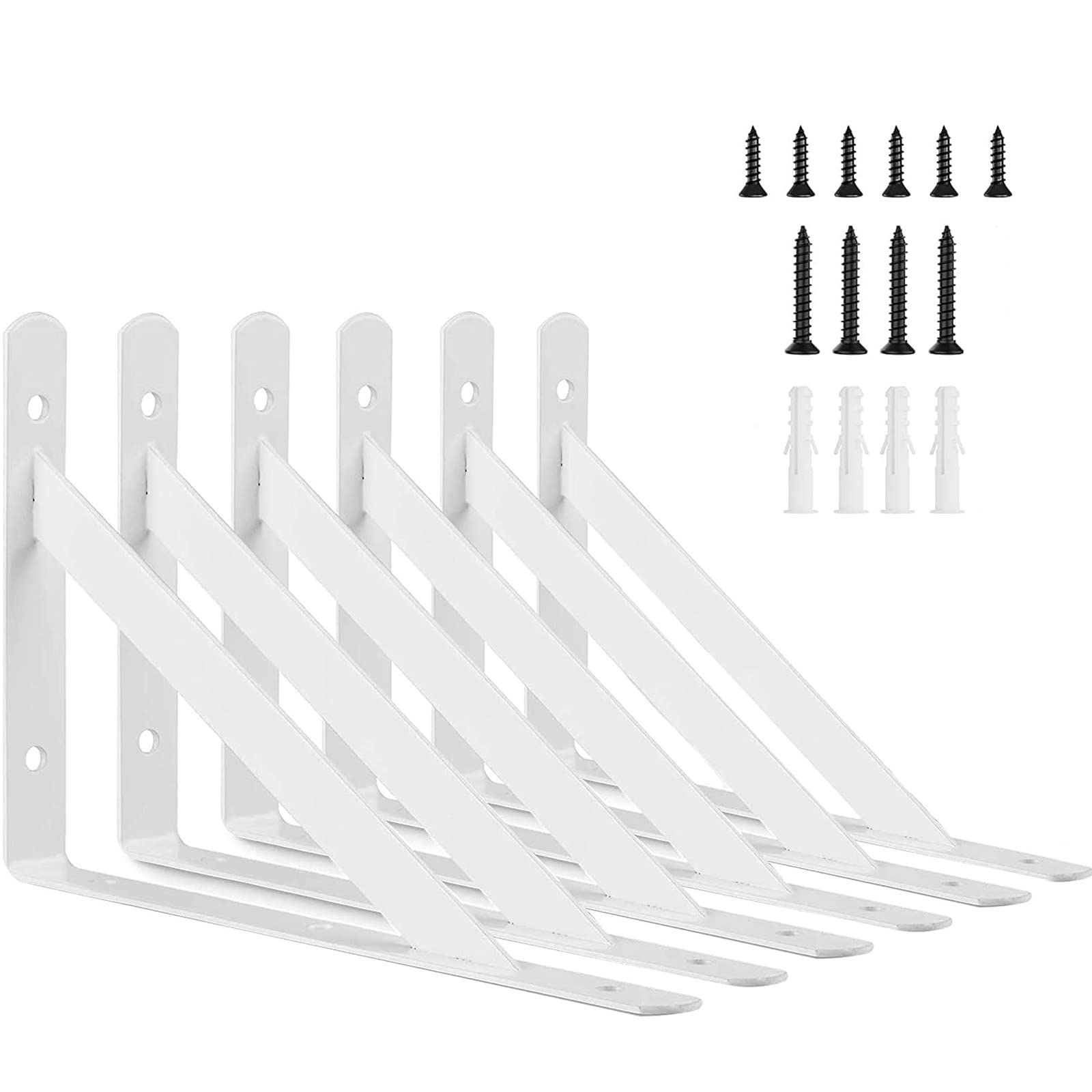 Photo 1 of 8 Inch Shelf Brackets, 6 Pack Heavy Duty L Brackets for Shelves, 90 Degree Triangle Metal Supports for DIY Floating Shelf with Screws ( White)
