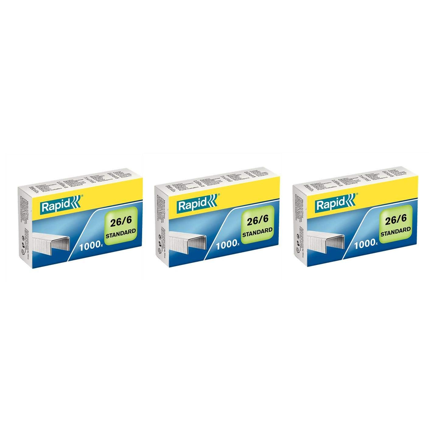 RAPID Pack of 3 Boxes of 1000 Standard Staples 26/6 Galvanised