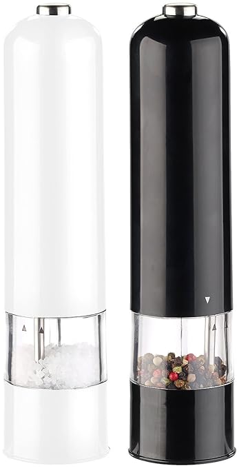 Rosenstein & Söhne Mühlen: 2er-Set elektr. Salz- & Pfeffermühle, Keramik-Mahlwerk, LED, 22,5 cm (Elektrische Salzmühle)