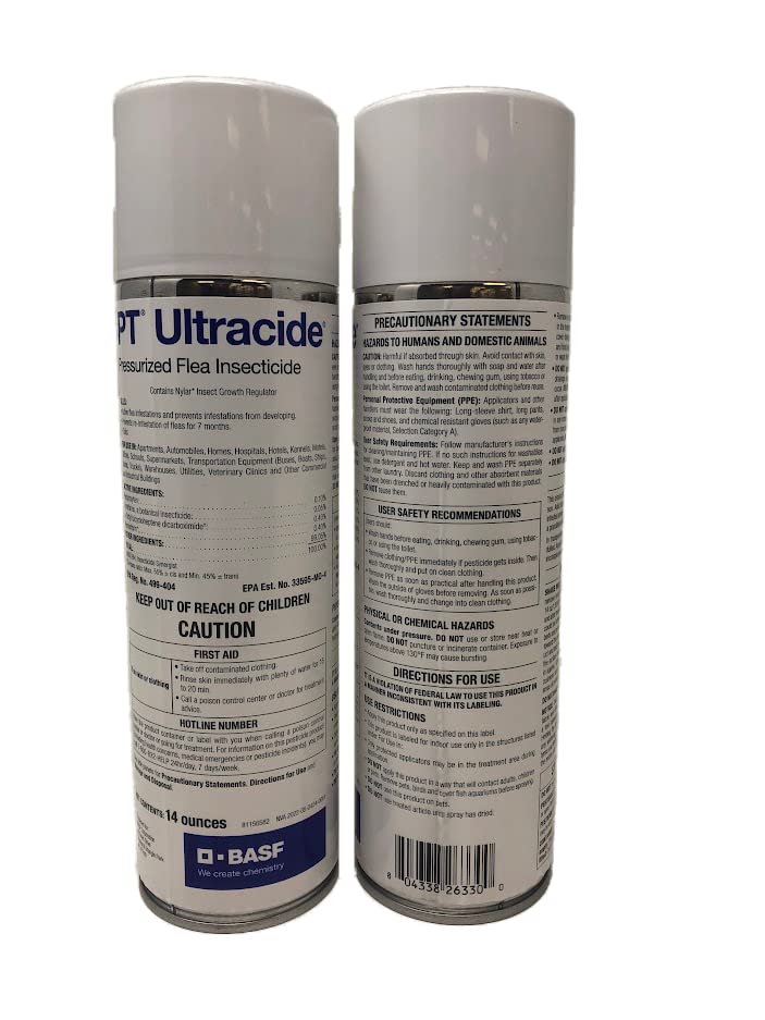 BASF PT Ultracide Flea Insecticide Spray with IGR - Pyrethrin & Pyriproxyfen, 14oz Aerosol for 7 Months Flea Control