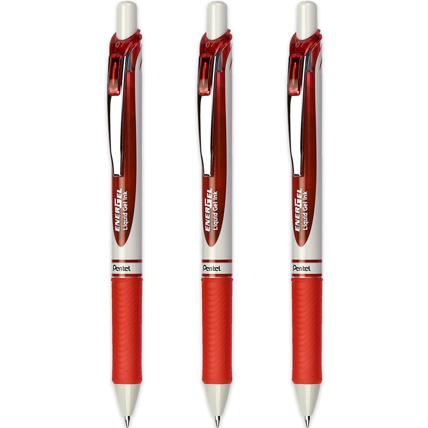 Pentel EnerGel XM BL77E-BX - Retractable Liquid Gel Ink Pen - 0.7mm - 79% Recycled - Red Ink - Pack of 3