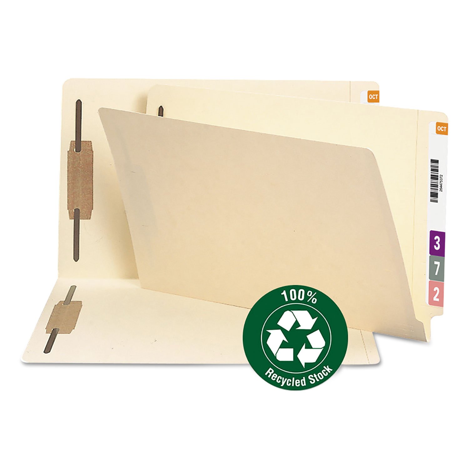 Photo 1 of Smead 100% Recycled End Tab Fastener File Folder, Shelf-Master Reinforced Straight-Cut Tab, 2 Fasteners, Legal Size, Manila, 50 per Box (37160)