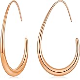 sovesi 14K Gold Plated Teardrop Hoop Earrings for Women, Lightweight Stainless Steel Oval Pull Through Gold Hoop Earrings for Women