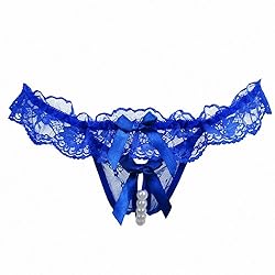 Women Pearl Lace Bowknot Beads Lace Panties Erotic