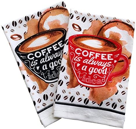 GREVY Printed Terry Velvet Kitchen Towel with Coffee Mug Design 100% Cotton,16 x 26",2-Pack