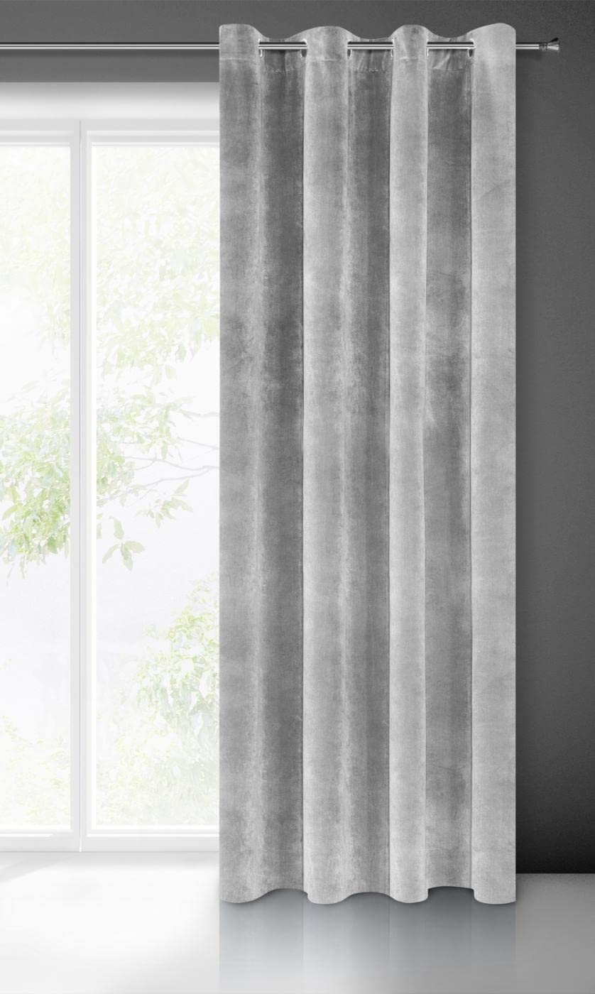 Eurofirany VILLA Soft Plain Opaque Velvet Curtain with Eyelets - 1 Unit, Fluffy Panel Drape Classic Glamour Elegant Living Room, Bedroom, 290 g/m2, W55 x L98, Steel Grey