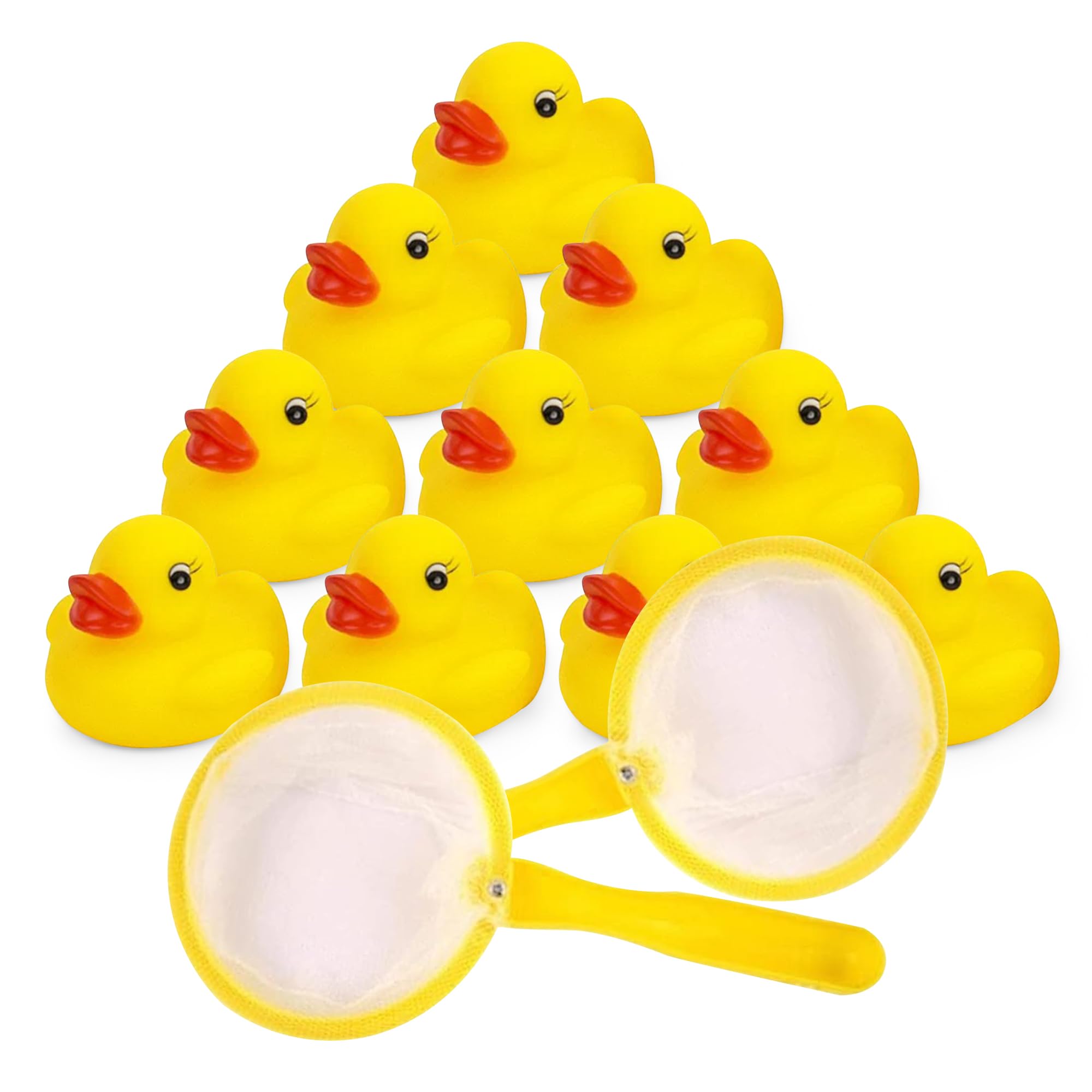 Mini Rubber Ducks Bath Toy Set 10 Ducks 2 Fishing Nets Kids Water Play Gift Fun Water Games for Kids, Perfect for Summer Paddling Pools and Baby Showers
