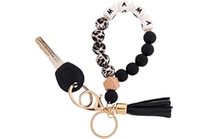 BAOSIWA Silicone Key Ring Bracelet Wristlet Keychain Unique Beaded Bangle Key Chains for Women with Leather Tassel