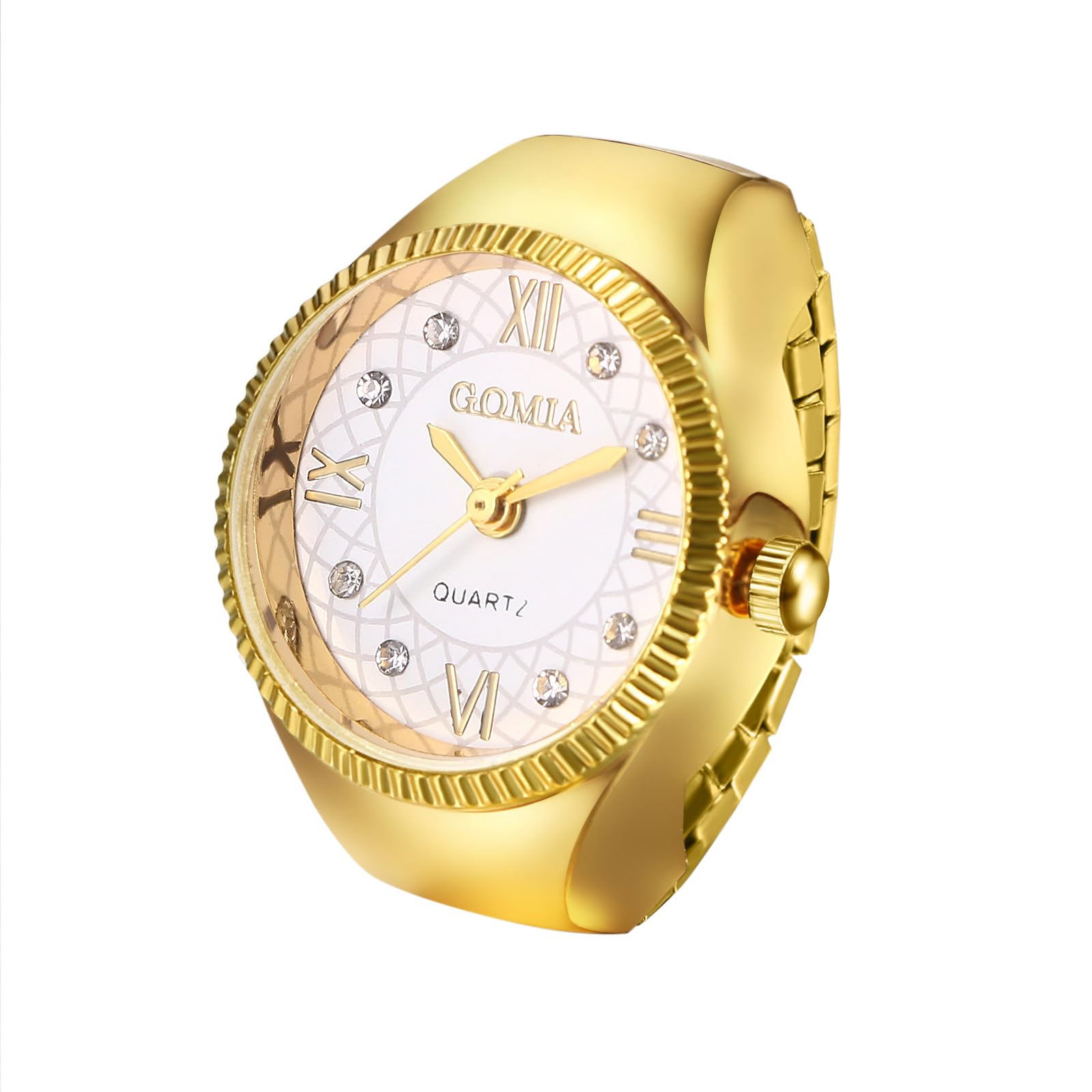 Photo 1 of *UNTESTED*
JewelryWe Unisex Finger Ring Watch: Men Women Gold Elastic Stretchable Band Roman Numerals Round Dial Stainless Steel Quartz Ring Watches for HalloweenLPNO466403421