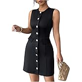 Floerns Women's Elegant Mini Dress Sleeveless Button Down Dressy Casual A Line Dresses